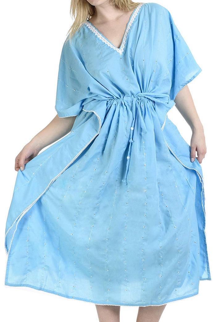 La Leela LA LEELA Rayon 8 Solid Women's Kaftan Style Beachwear Cover Up Nightgown Dress