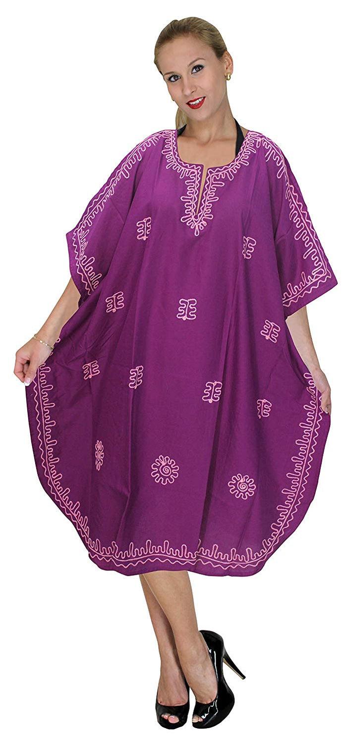 La Leela LA LEELA Rayon 8 Solid Women's Nightgown Kaftan Style Beachwear Cover Up Dress