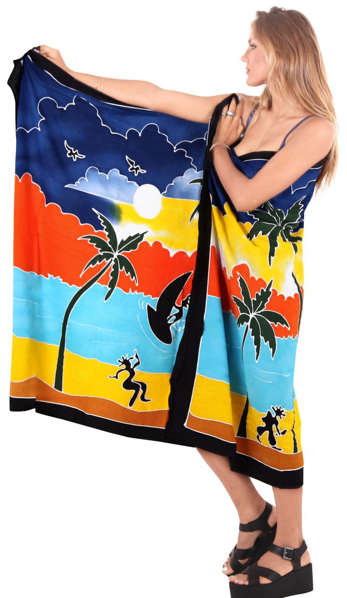 La Leela LA LEELA Rayon Bathing Towel Beach Women's Wrap Sarong Printed 78"X43" Blue_4811