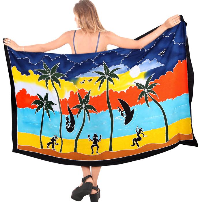 la leela LA LEELA Rayon Bathing Towel Beach Women's Wrap Sarong Printed 78"X43" Blue_4811