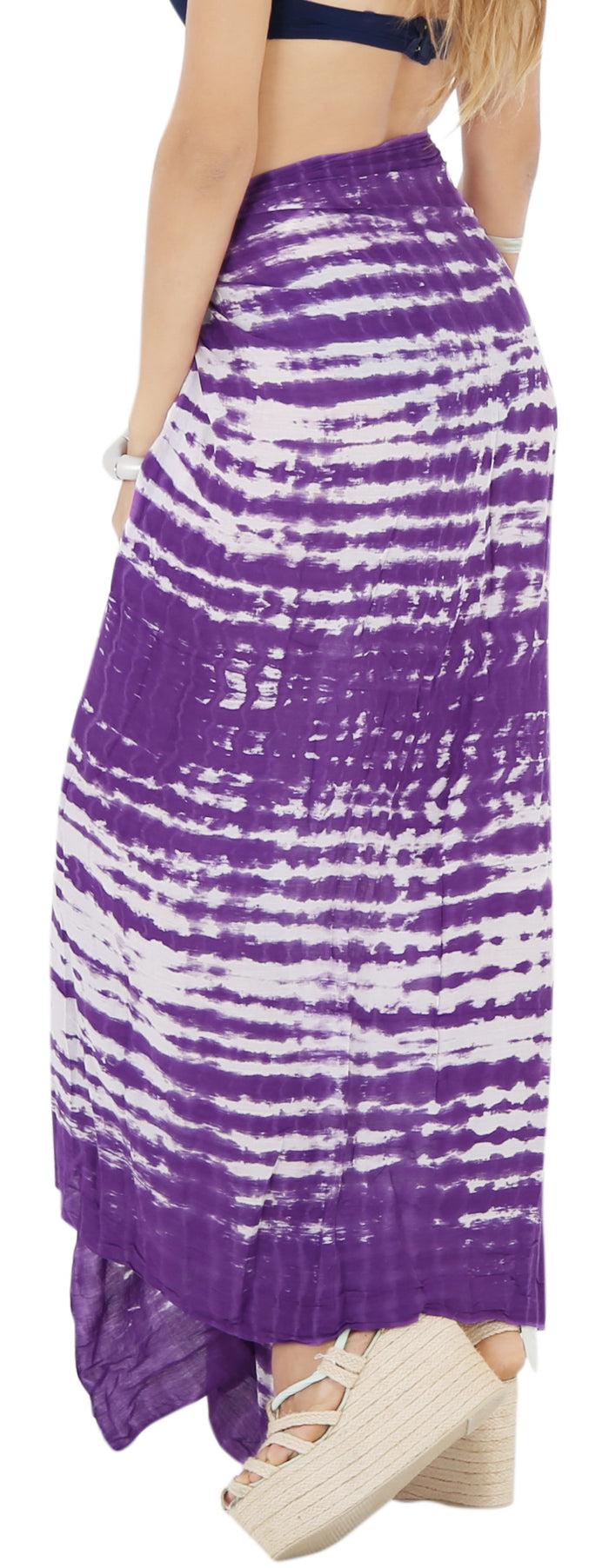 La Leela LA LEELA Rayon Beach Pareo Sarong Bikini Cover Up Tie Dye 78"X43" Purple_7128