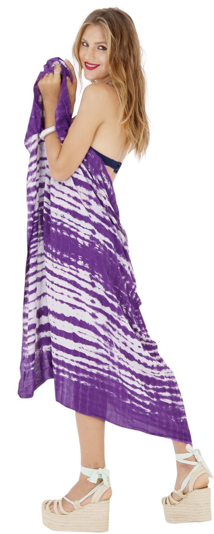 La Leela LA LEELA Rayon Beach Pareo Sarong Bikini Cover Up Tie Dye 78"X43" Purple_7128