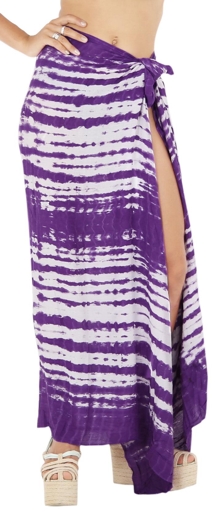 la leela LA LEELA Rayon Beach Pareo Sarong Bikini Cover up Tie Dye 78"X43" Purple_7128