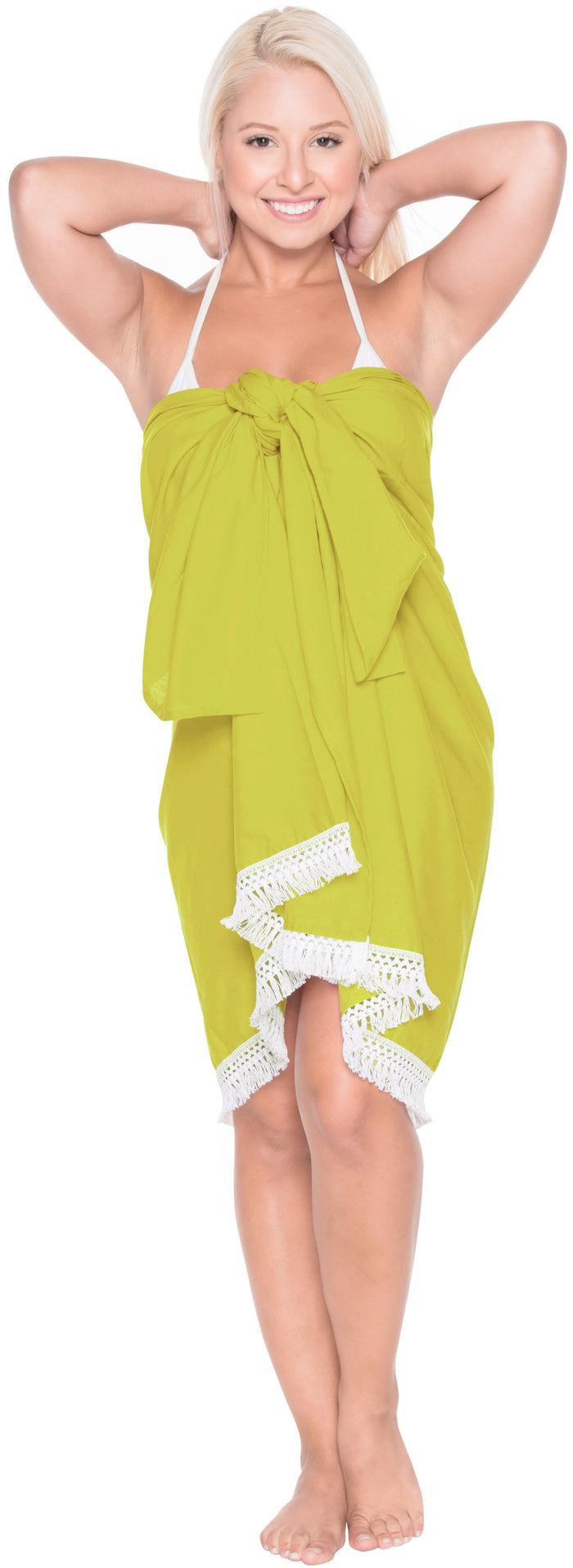 La Leela LA LEELA Rayon Beach Wear Long Swimsuit Girls Sarong Solid 88"X42" Black_3820 Black_S352