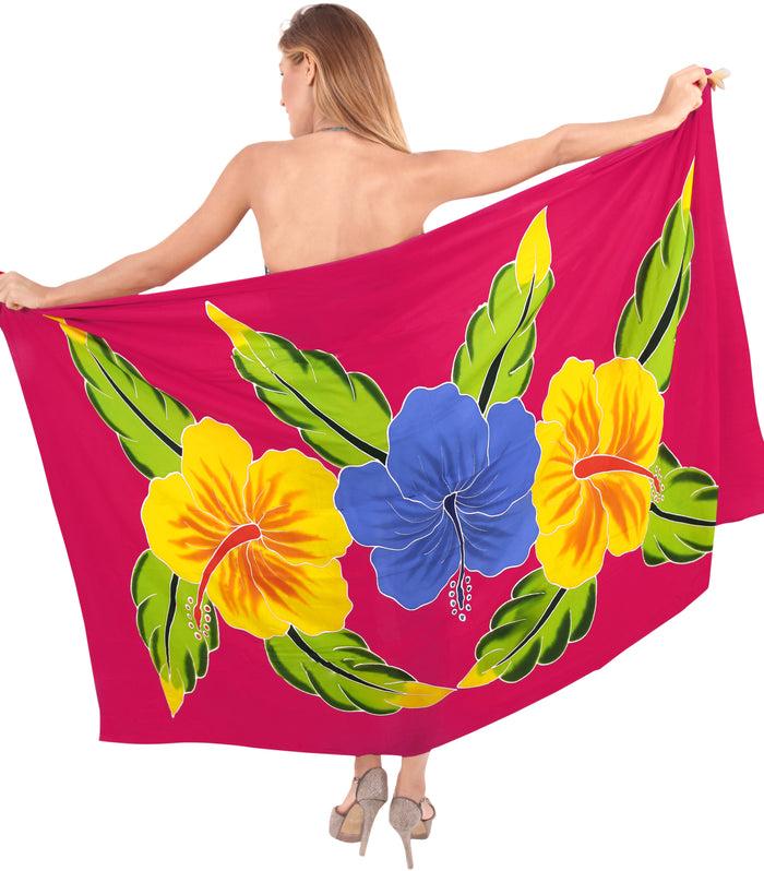 La Leela LA LEELA Rayon Resort Beach Wrap Pareo Swim Sarong Printed 78"X43" Red_4777