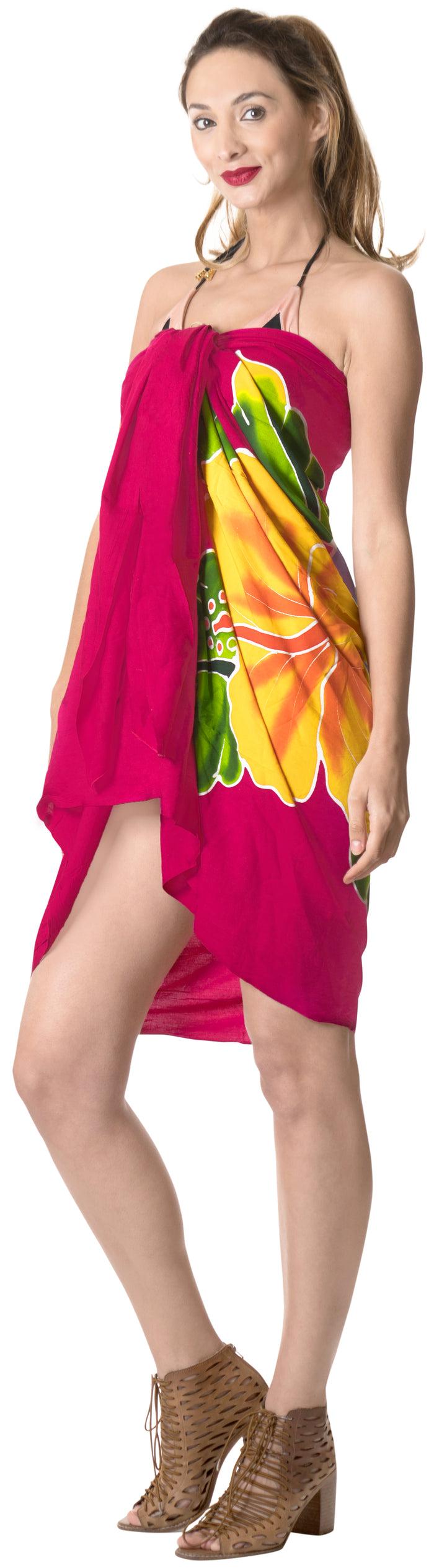 la leela LA LEELA Rayon Resort Beach Wrap Pareo Swim Sarong Printed 78"X43" Red_4777