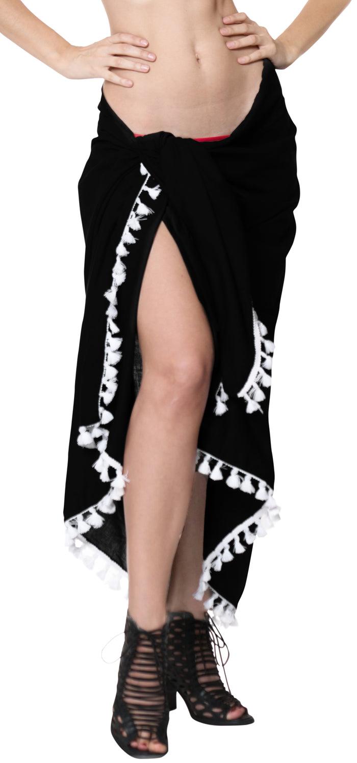 La Leela La Leela Rayon Resort Scarf Deal Dress Beach Sarong Solid 78"X39" Black_4068