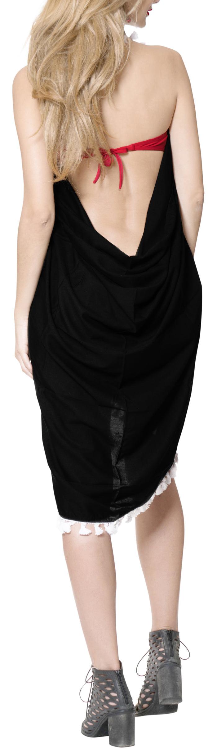 La Leela La Leela Rayon Resort Scarf Deal Dress Beach Sarong Solid 78"X39" Black_4068