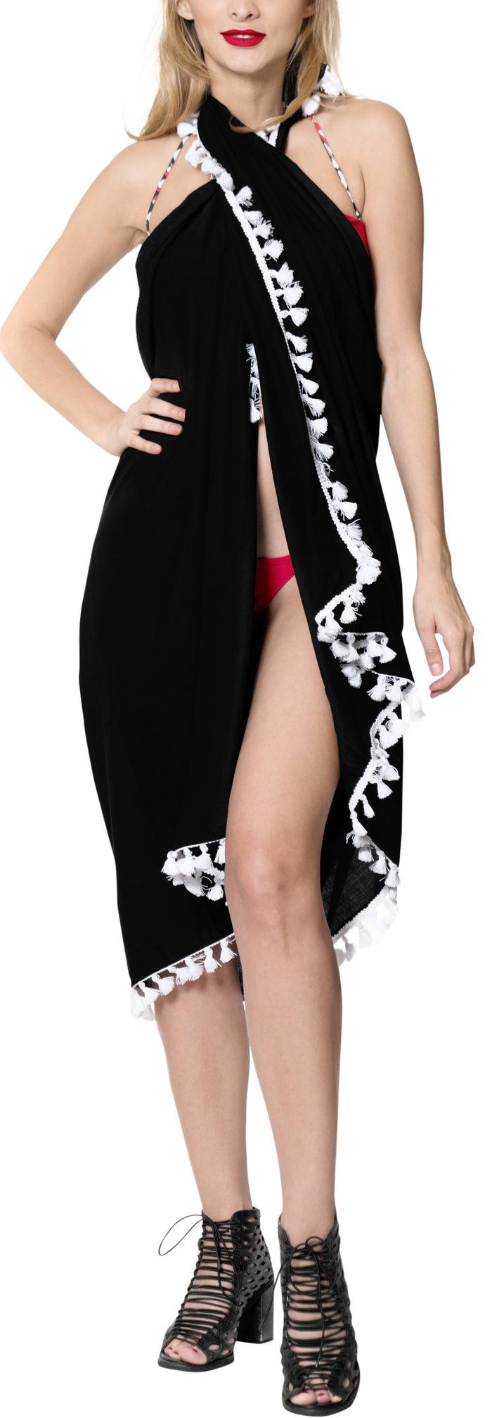 la leela La Leela Rayon Resort Scarf Deal Dress Beach Sarong Solid 78"X39" Black_4068