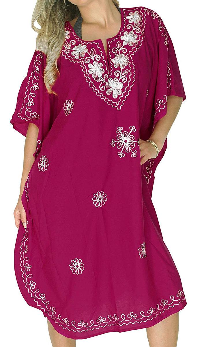 la leela LA LEELA Rayon Solid 01 Women's Kaftan Kimono Nightgown Beachwear Cover up Dress