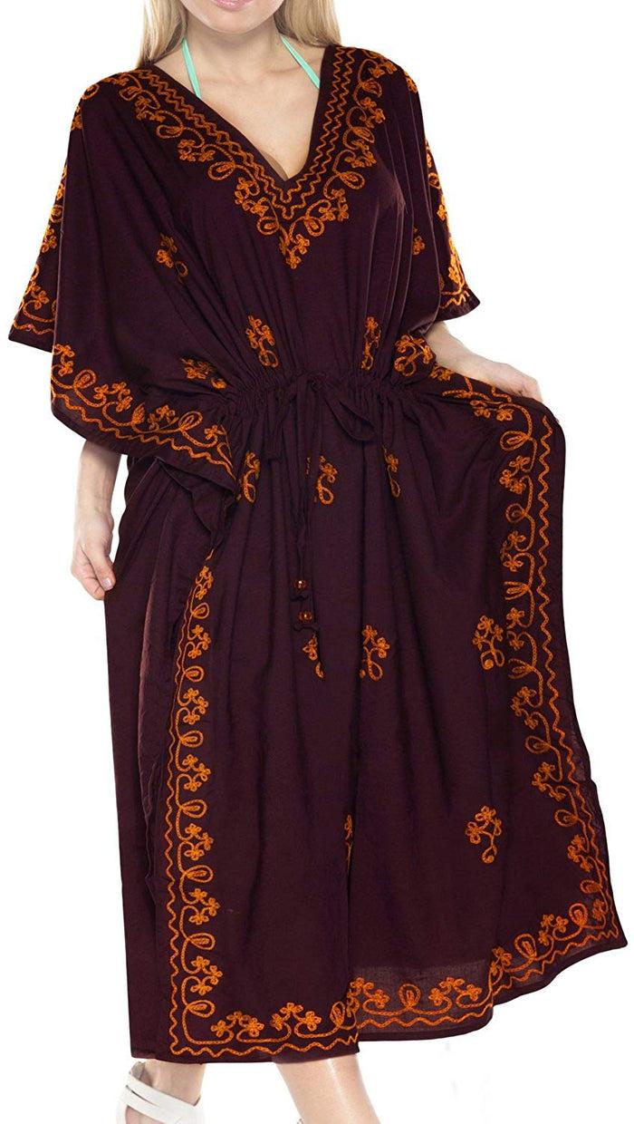 la leela LA LEELA Rayon Solid 2 Women's Kaftan Kimono Nightgown Dress Beachwear Cover up
