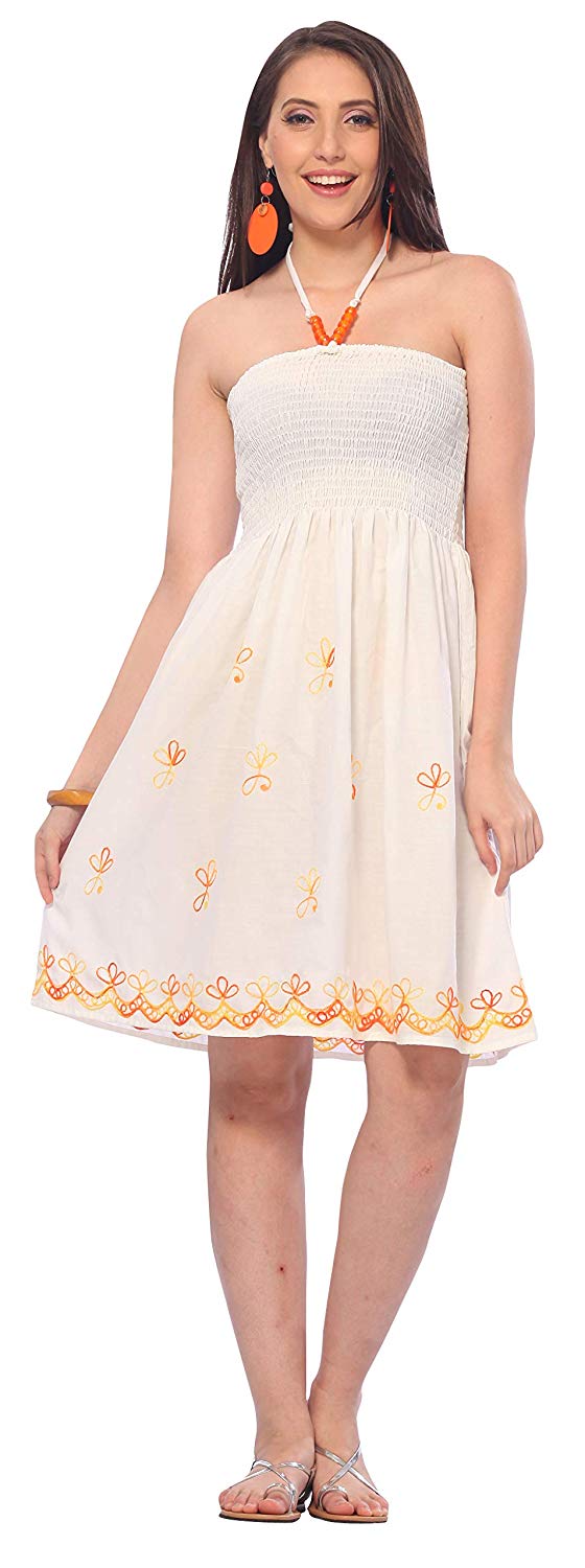 La Leela LA LEELA Rayon Solid Casual Maxi Swimsuit Loose Top White 2058 One Size