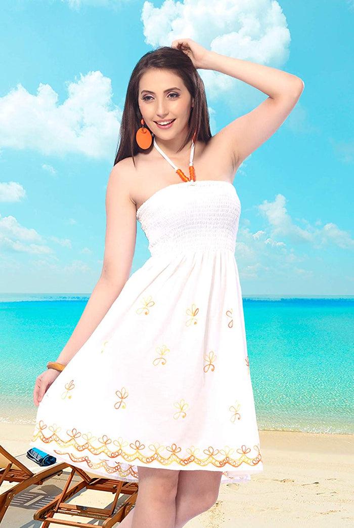 La Leela LA LEELA Rayon Solid Casual Maxi Swimsuit Loose Top White 2058 One Size