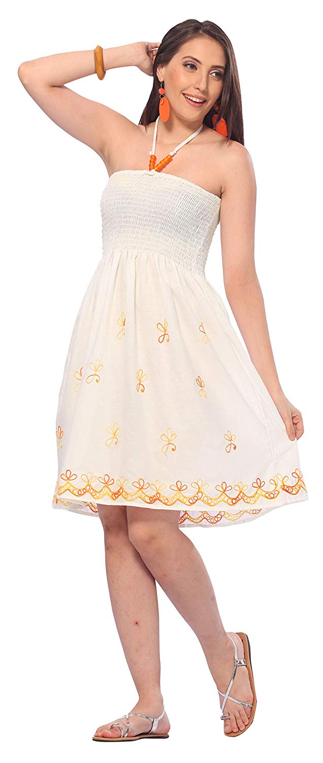 la leela LA LEELA Rayon Solid Casual Maxi Swimsuit Loose Top White 2058 One Size