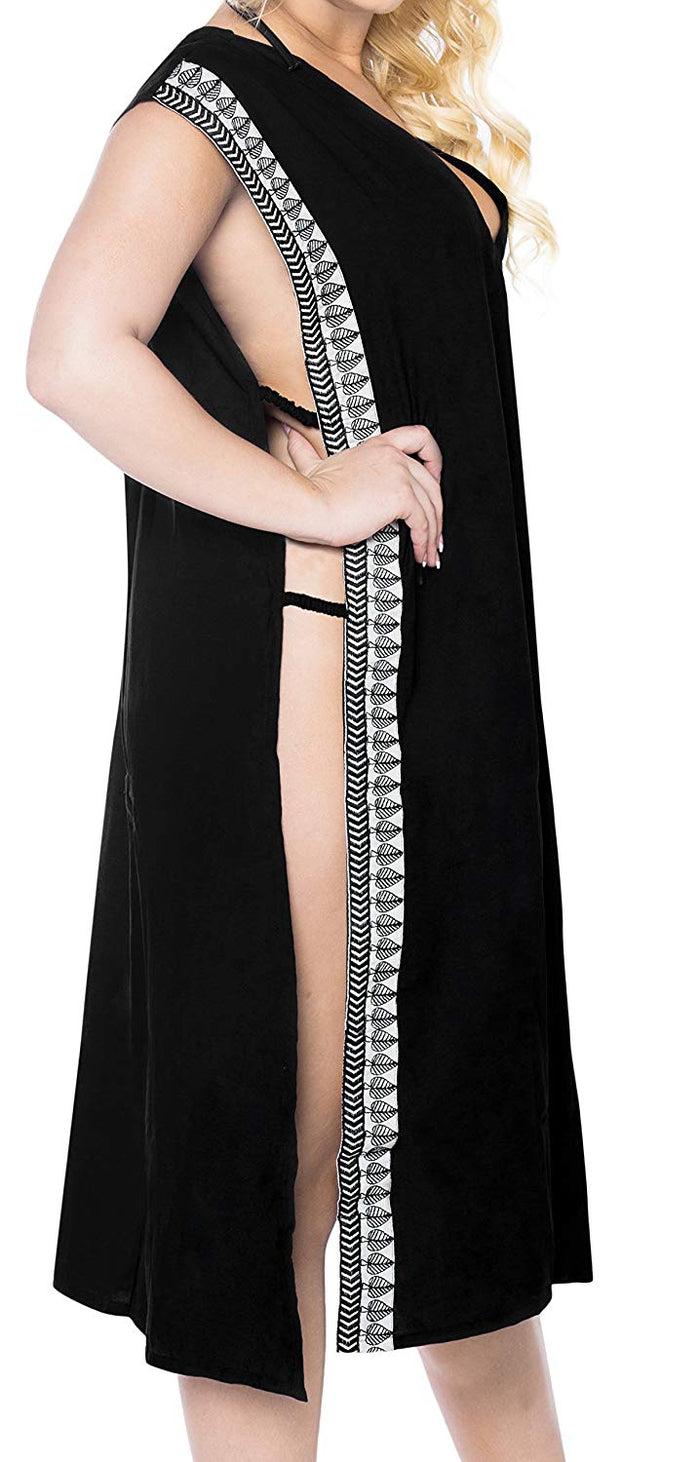 la leela LA LEELA Rayon Solid Hawaiian Beach Cover Up OSFM 8-14 [M-L] Black_6321