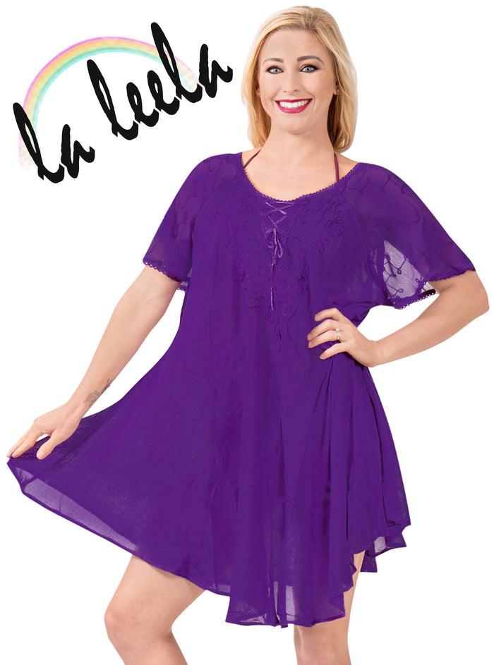 La Leela LA LEELA Rayon Tie Dye Maxi Wedding Designer Casual DRESS Beach Cover Ups Violet