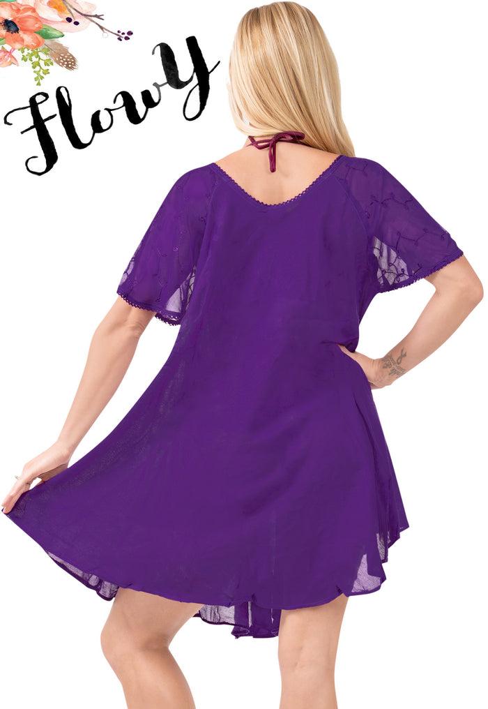 La Leela LA LEELA Rayon Tie Dye Maxi Wedding Designer Casual DRESS Beach Cover Ups Violet