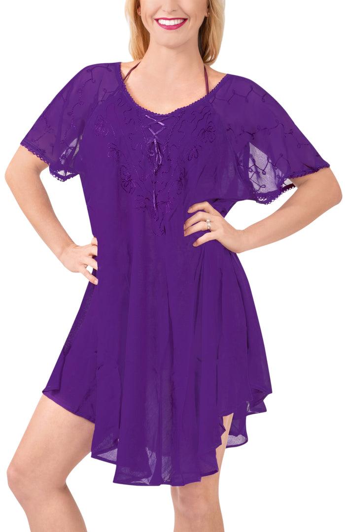 la leela LA LEELA Rayon Tie Dye Maxi Wedding Designer Casual DRESS Beach Cover ups Violet