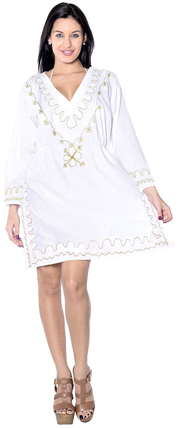 La Leela LA LEELA Rayon Women's Caftan Style Summer Beachwear Bathing Suit Cover Up Dress