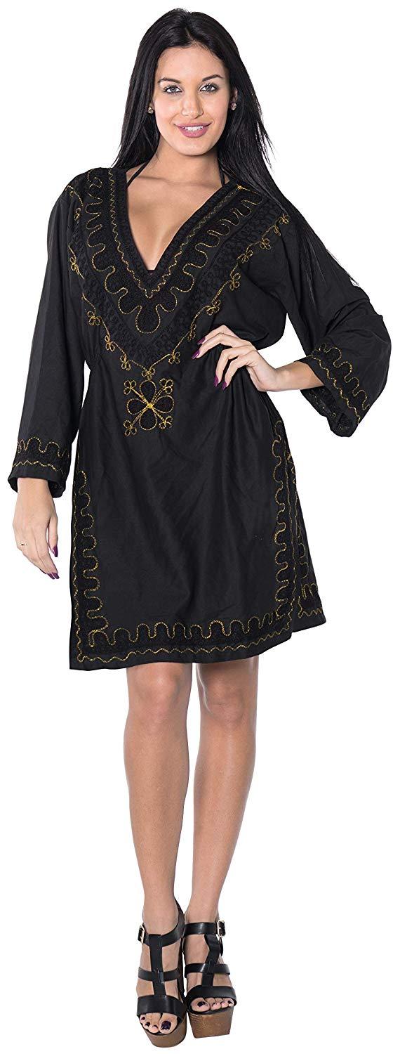 la leela LA LEELA Rayon Women's Caftan Style Summer Beachwear Bathing Suit Cover up Dress