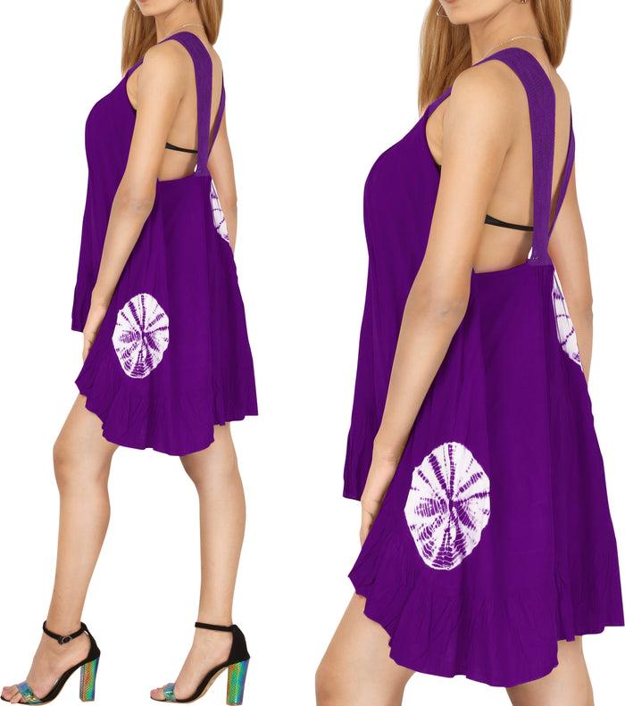 La Leela La Leela Rayon Womens Swimwear Swimsuit Bikini Casual Sleeveless Beach Dress Purple