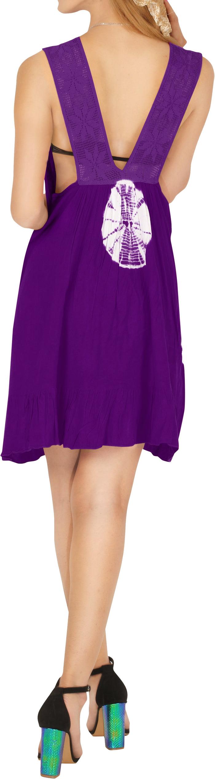 La Leela La Leela Rayon Womens Swimwear Swimsuit Bikini Casual Sleeveless Beach Dress Purple