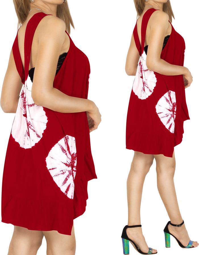 La Leela La Leela Rayon Womens Swimwear Swimsuit Sleeveless Bikini Casual Beach Dress Red
