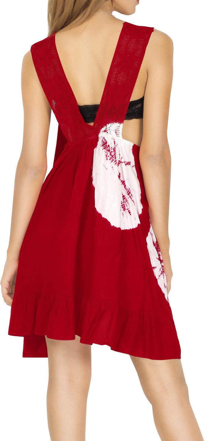 La Leela La Leela Rayon Womens Swimwear Swimsuit Sleeveless Bikini Casual Beach Dress Red