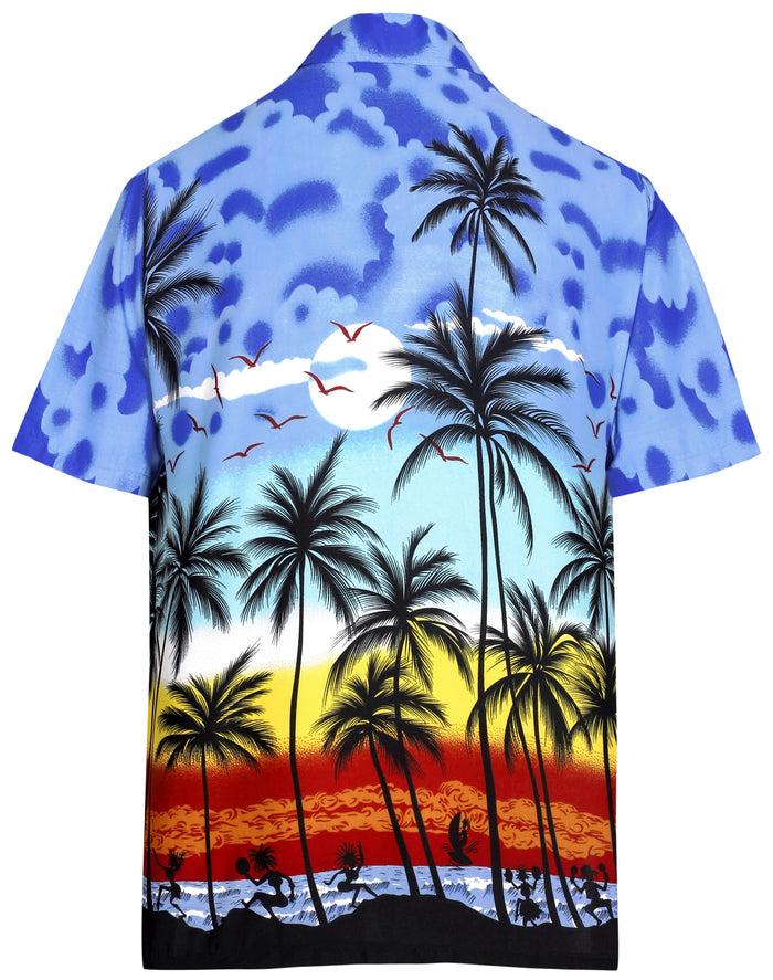 La Leela LA LEELA Regular Size Beach Hawaiian Shirt For Aloha Tropical Beach Front Short Sleeve For Mens Blue