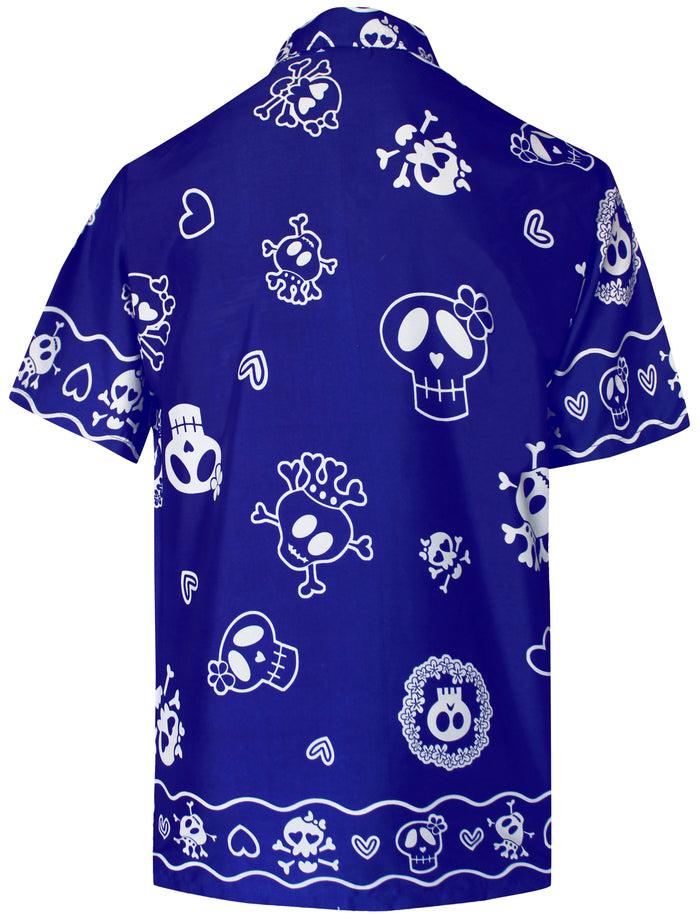 La Leela LA LEELA Regular Size Beach Hawaiian Shirt For Aloha Tropical Beach Front Short Sleeve For Men Skull Printed Blue