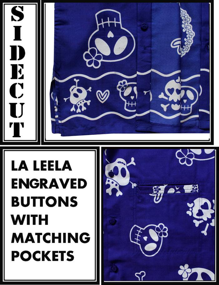 La Leela LA LEELA Regular Size Beach Hawaiian Shirt For Aloha Tropical Beach Front Short Sleeve For Men Skull Printed Blue