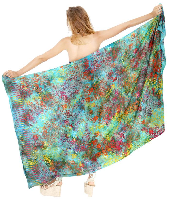 la leela LA LEELA Resort Scarf Beach Dress Sarong Printed 78"X43" Turquoise_4401