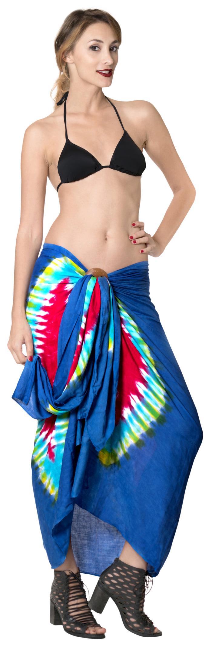 La Leela LA LEELA Resort Suit Pareo Sarong Bikini Cover Up Tie Dye 78"X43" Royal Blue_4521
