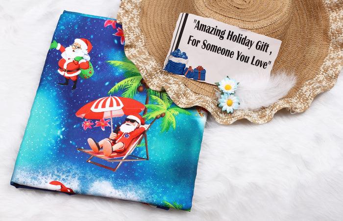 La Leela LA LEELA Santa Claus Christmas Sarong Swimwear Pareo Coverup 78"X42" Blue_X523