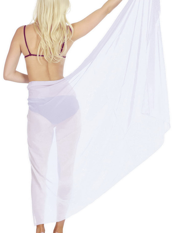 la leela La Leela Sheer Chiffon Bathing Suit Wrap Women Sarong Solid 88"X42" White_1723