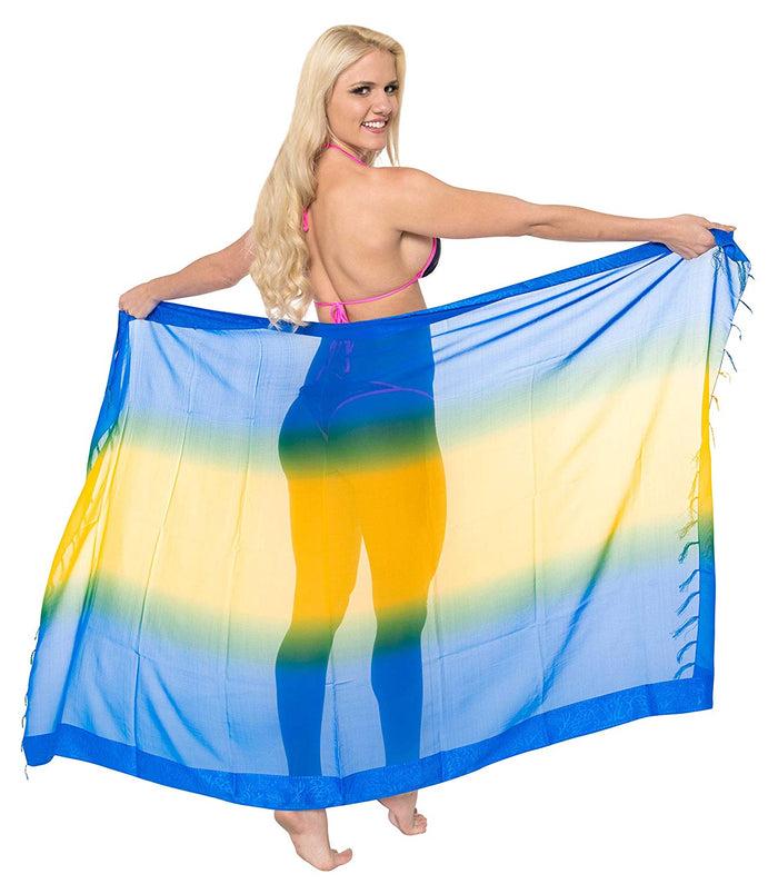 La Leela LA LEELA Sheer Chiffon Bathing Women Wrap Sarong Jacquard 78"X42" Blue_1364