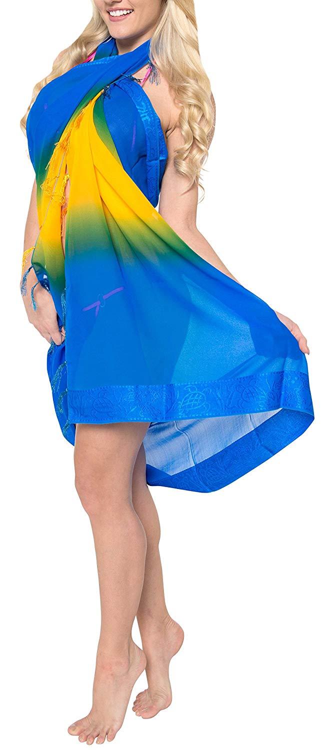 La Leela LA LEELA Sheer Chiffon Bathing Women Wrap Sarong Jacquard 78"X42" Blue_1364