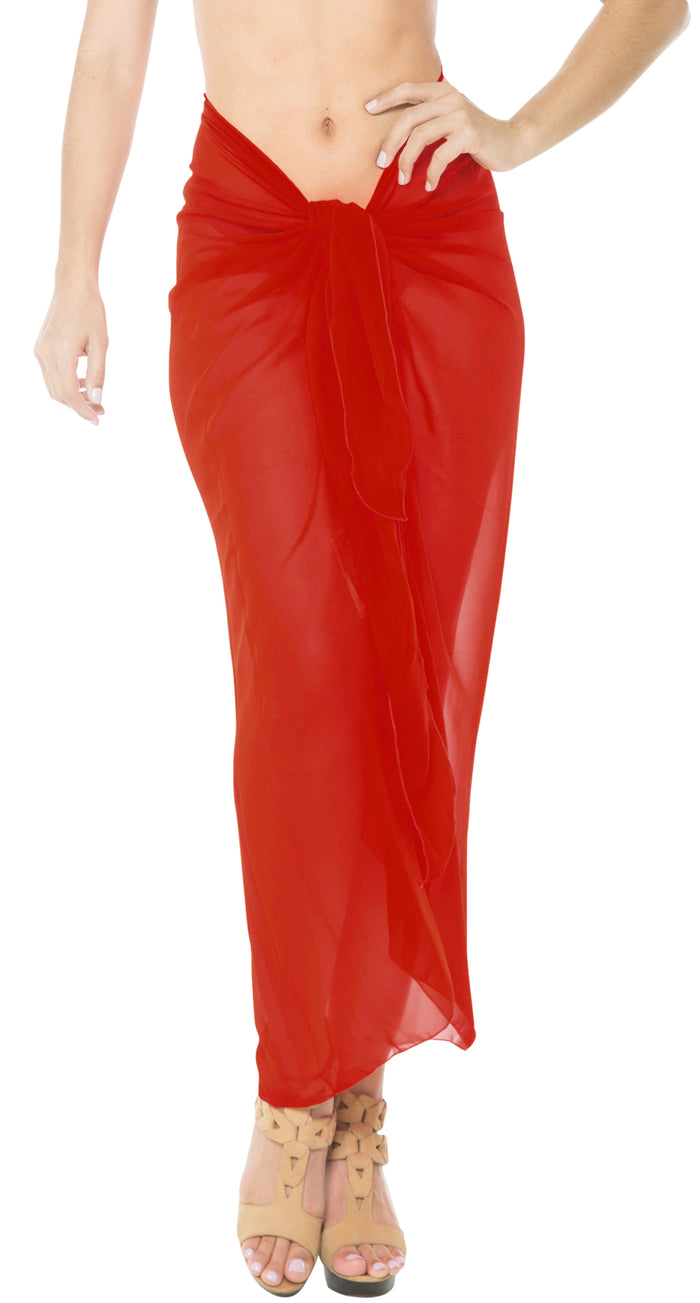la leela La Leela Sheer Chiffon Beach Long Swimsuit Girls Sarong Solid 75"X42" Red_1688