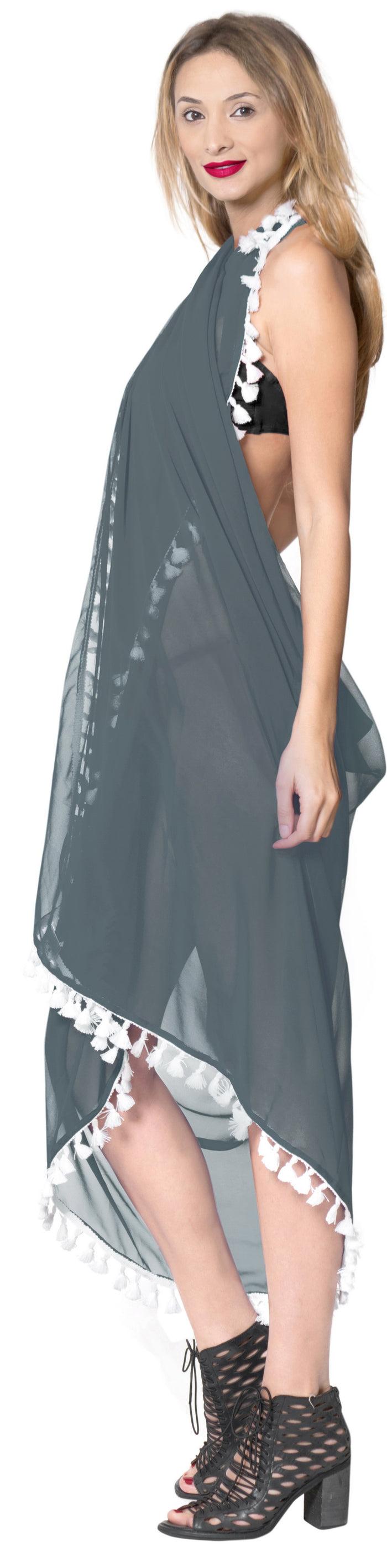 La Leela La Leela Sheer Chiffon Hawaiian Beach Dress Wrap Sarong Solid 78"X39" Grey_7148