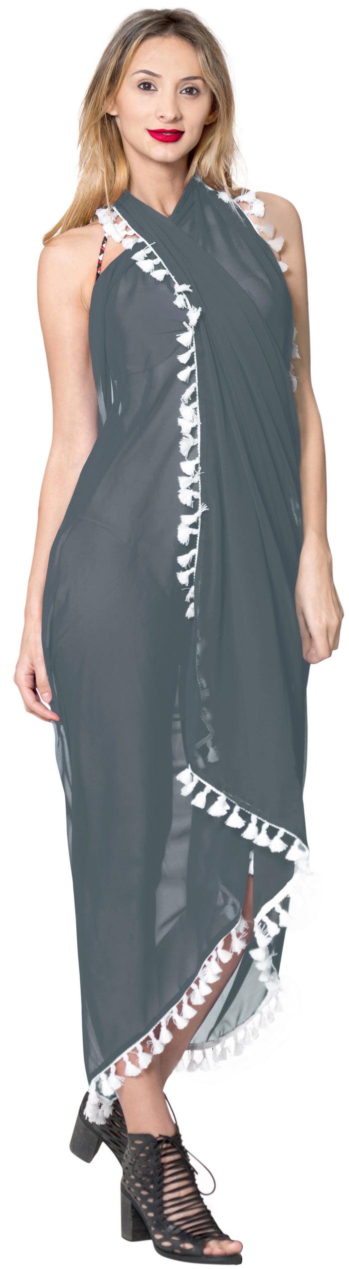 La Leela La Leela Sheer Chiffon Hawaiian Beach Dress Wrap Sarong Solid 78"X39" Grey_7148