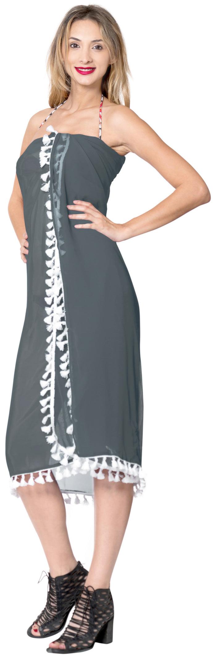 La Leela La Leela Sheer Chiffon Hawaiian Beach Dress Wrap Sarong Solid 78"X39" Grey_7148