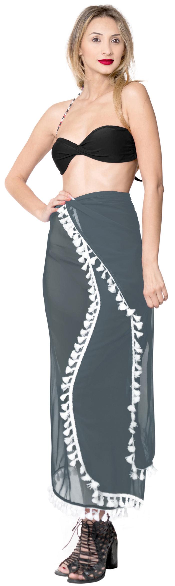 la leela La Leela Sheer Chiffon Hawaiian Beach Dress Wrap Sarong Solid 78"X39" Grey_7148