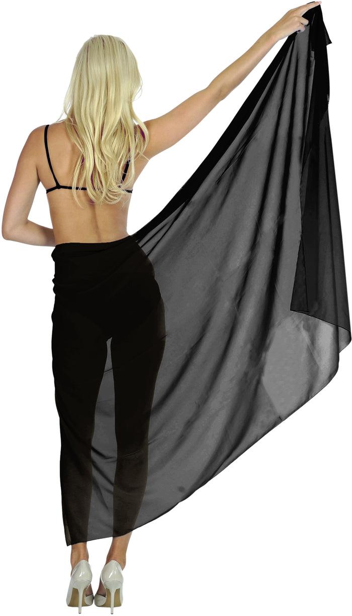 la leela La Leela Sheer Chiffon Swimsuit Cover Up Wrap Sarong Solid 88"X42" Black_1722