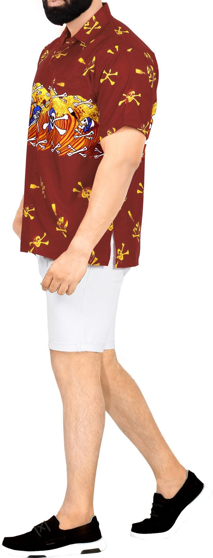 La Leela LA LEELA Shirt Casual Button Down Short Sleeve Beach Shirt Men Aloha Pocket Shirt Blood Red_W11