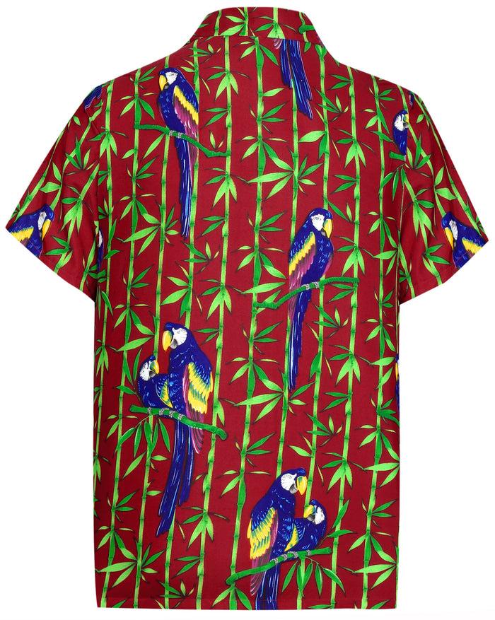La Leela LA LEELA Shirt Casual Button Down Short Sleeve Beach Shirt Men Aloha Pocket Shirt Blood Red_W418