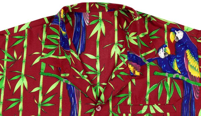 La Leela LA LEELA Shirt Casual Button Down Short Sleeve Beach Shirt Men Aloha Pocket Shirt Blood Red_W418