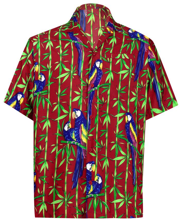 la leela LA LEELA Shirt Casual Button Down Short Sleeve Beach Shirt Men Aloha Pocket Shirt Blood Red_W418