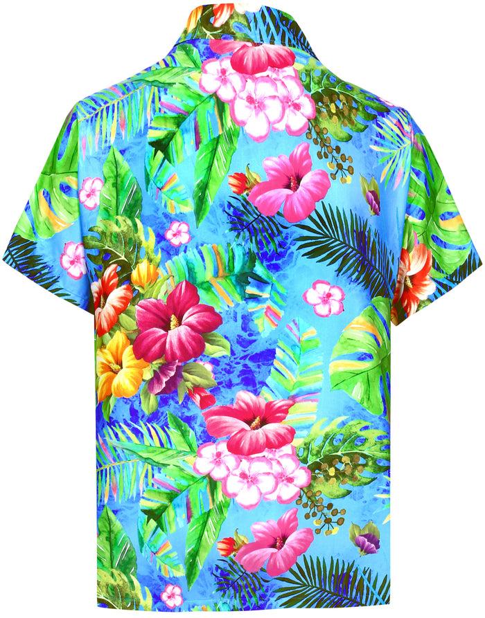La Leela LA LEELA Shirt Casual Button Down Short Sleeve Beach Shirt Men Aloha Pocket Shirt Blue_6035