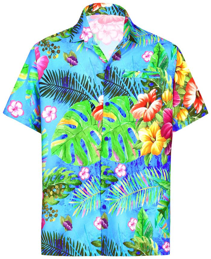 la leela LA LEELA Shirt Casual Button Down Short Sleeve Beach Shirt Men Aloha Pocket shirt Blue_6035