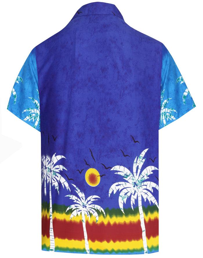 La Leela LA LEELA Shirt Casual Button Down Short Sleeve Beach Shirt Men Aloha Pocket Shirt Blue_AA109